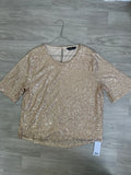 Top pailleté doré manches 3/4 - Neuf