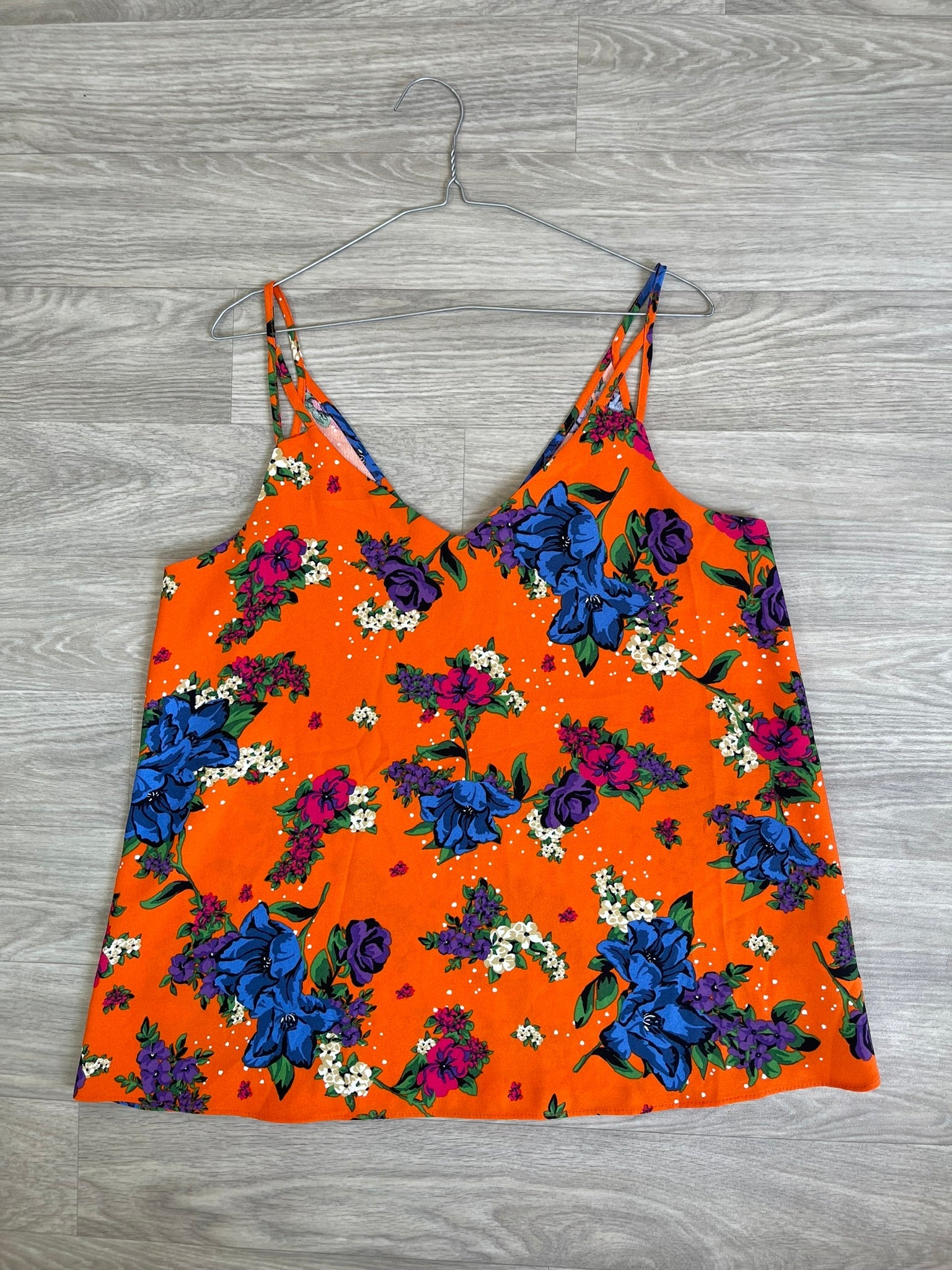Top cami fleuri orange à bretelles croisées XL