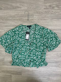 Blouse fleurie verte à volant - Neuve avec étiquette taille M