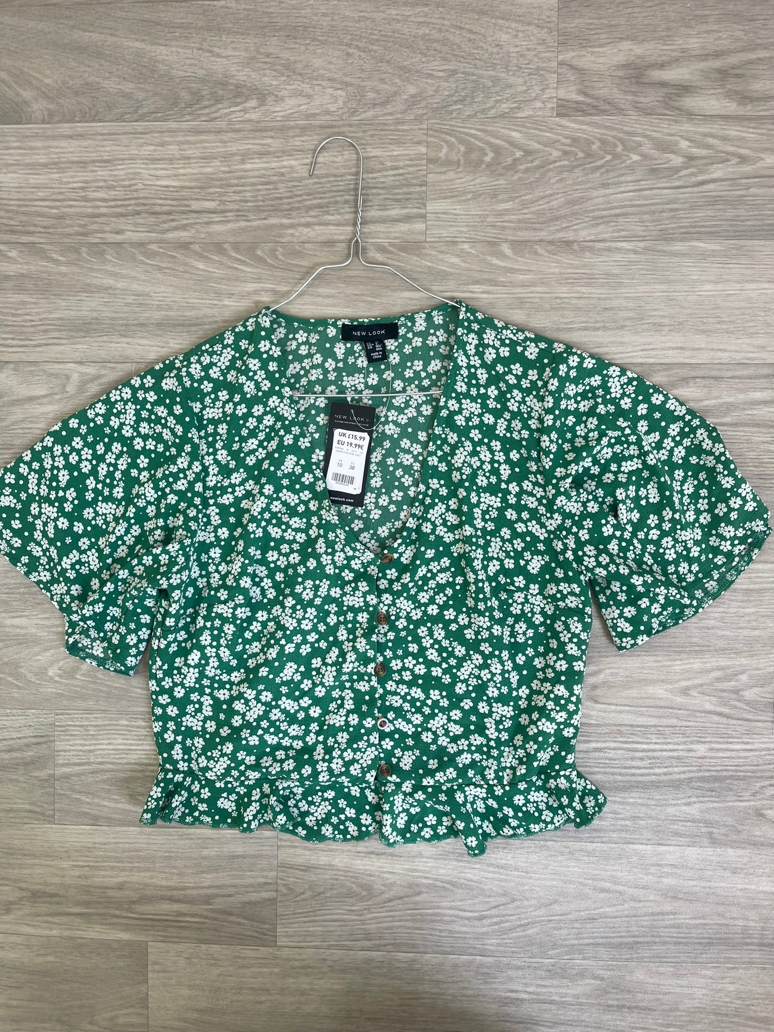 Blouse fleurie verte à volant - Neuve avec étiquette taille M