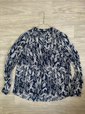 Blouse imprimé graphique bleu marine et blanc