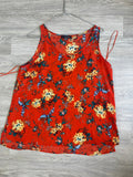 Top cami fleuri rouge à bretelles nouées