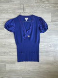 Top bleu roi manches satinées et nœud