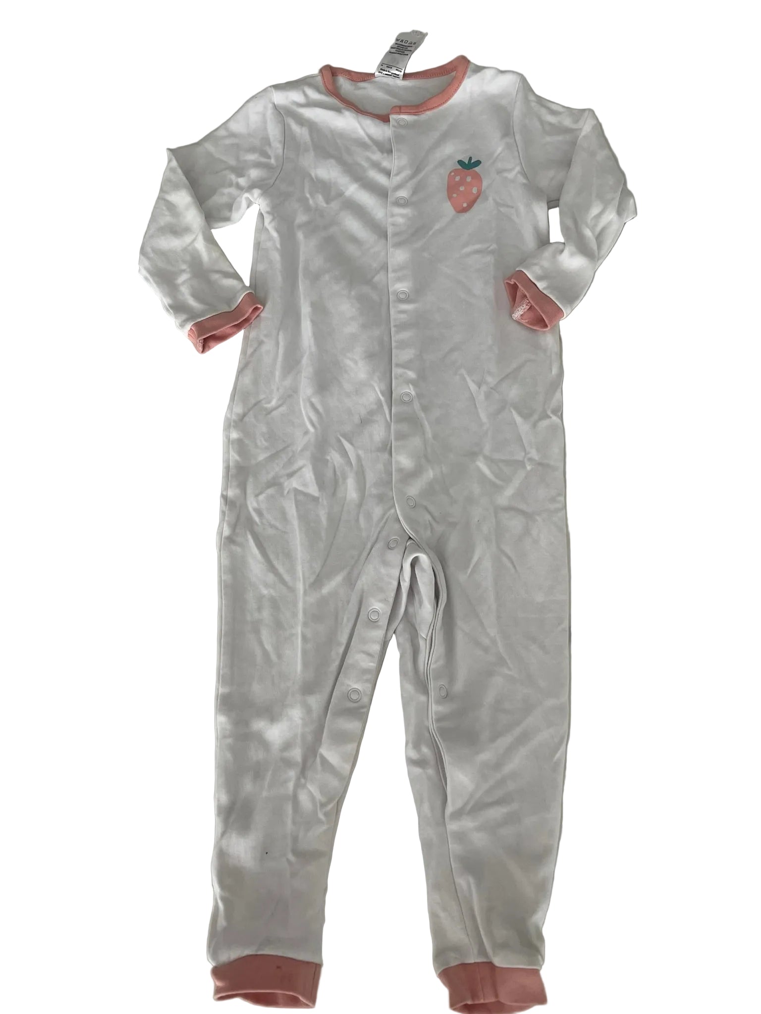 Grenouillère bébé velours fraise – Blanc rosé