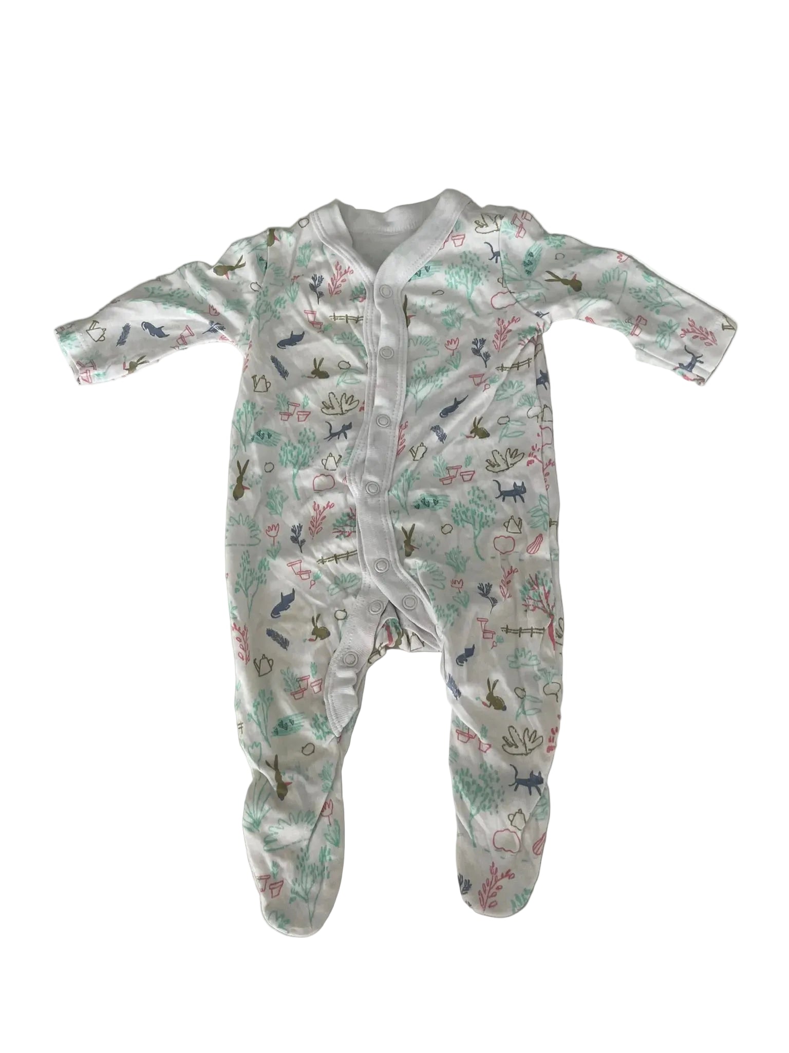Grenouillère bébé imprimé jardin lapins – Blanc