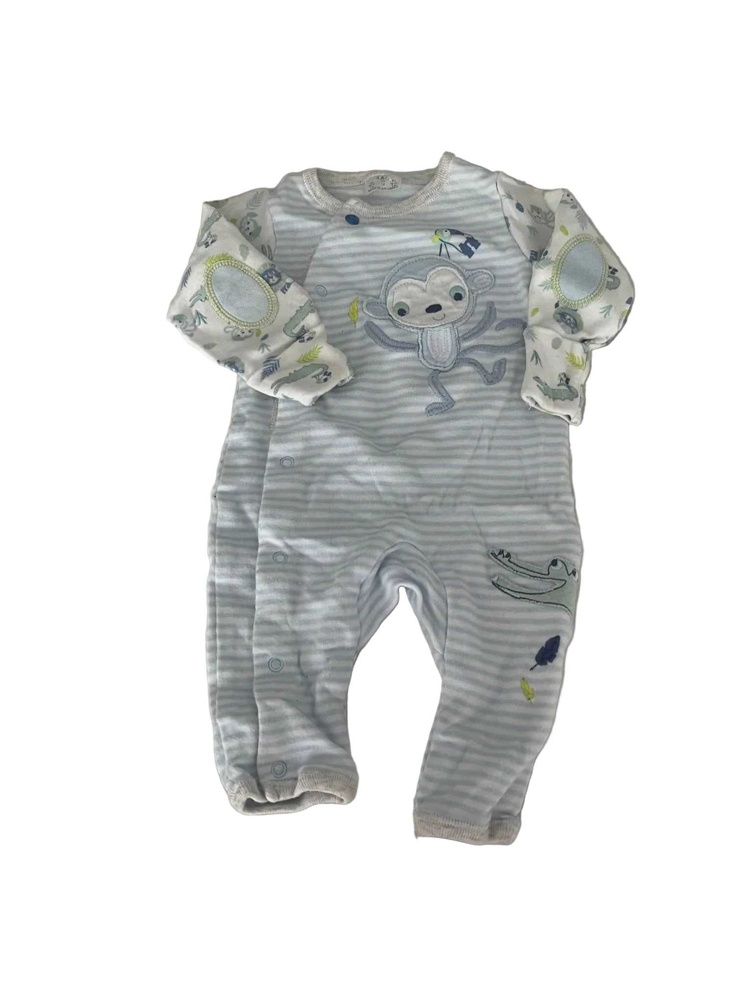 Ensemble 2 pièces bébé velours singe jungle – Bleu/blanc
