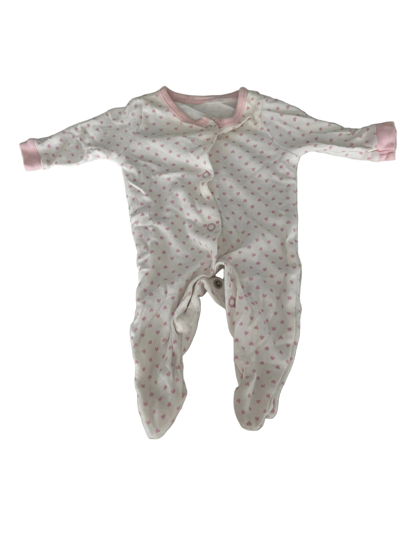 Grenouillère bébé coton cœurs roses – Blanc