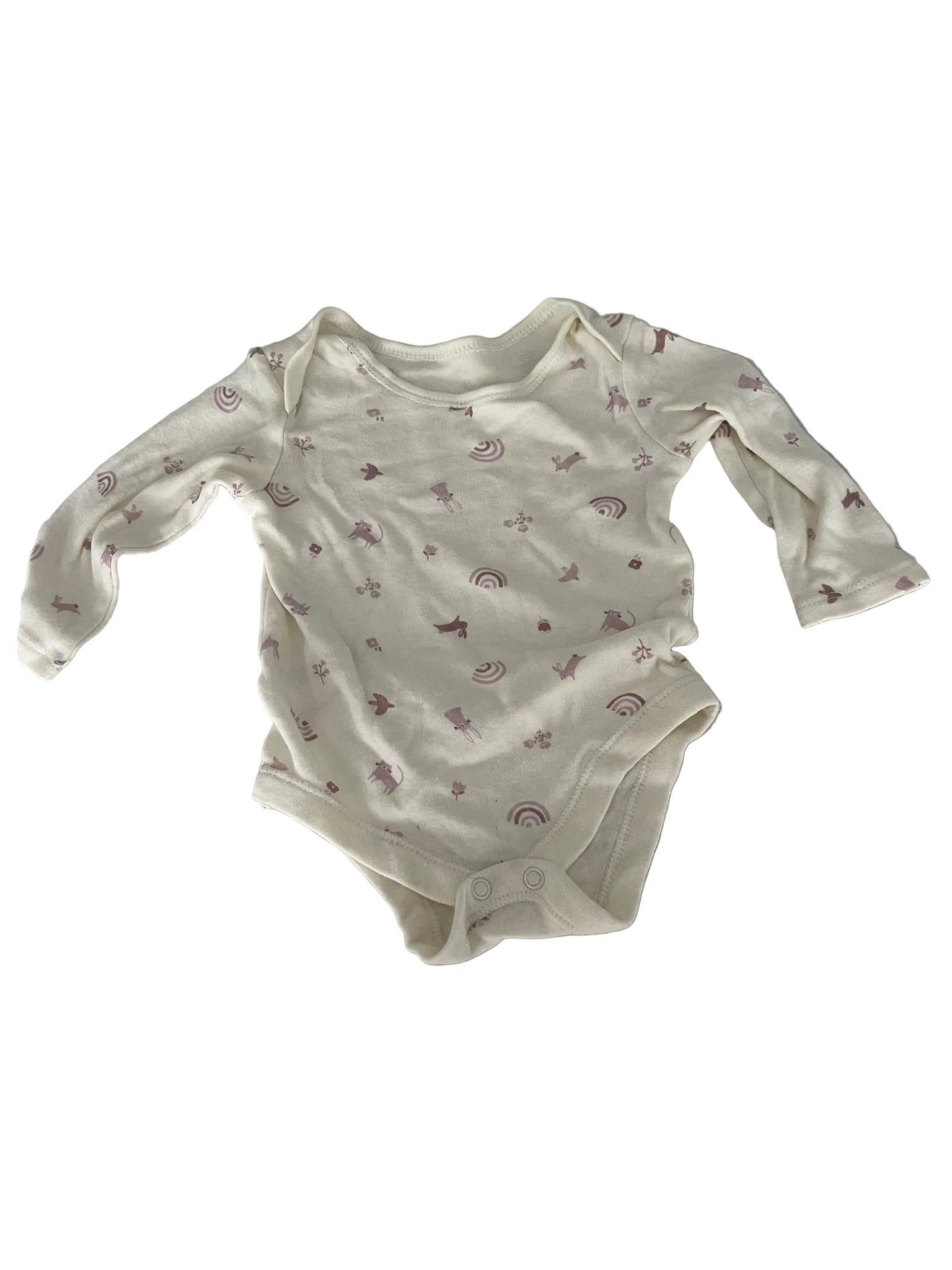 Body manches longues bébé – Blanc imprimé animaux arc-en-ciel