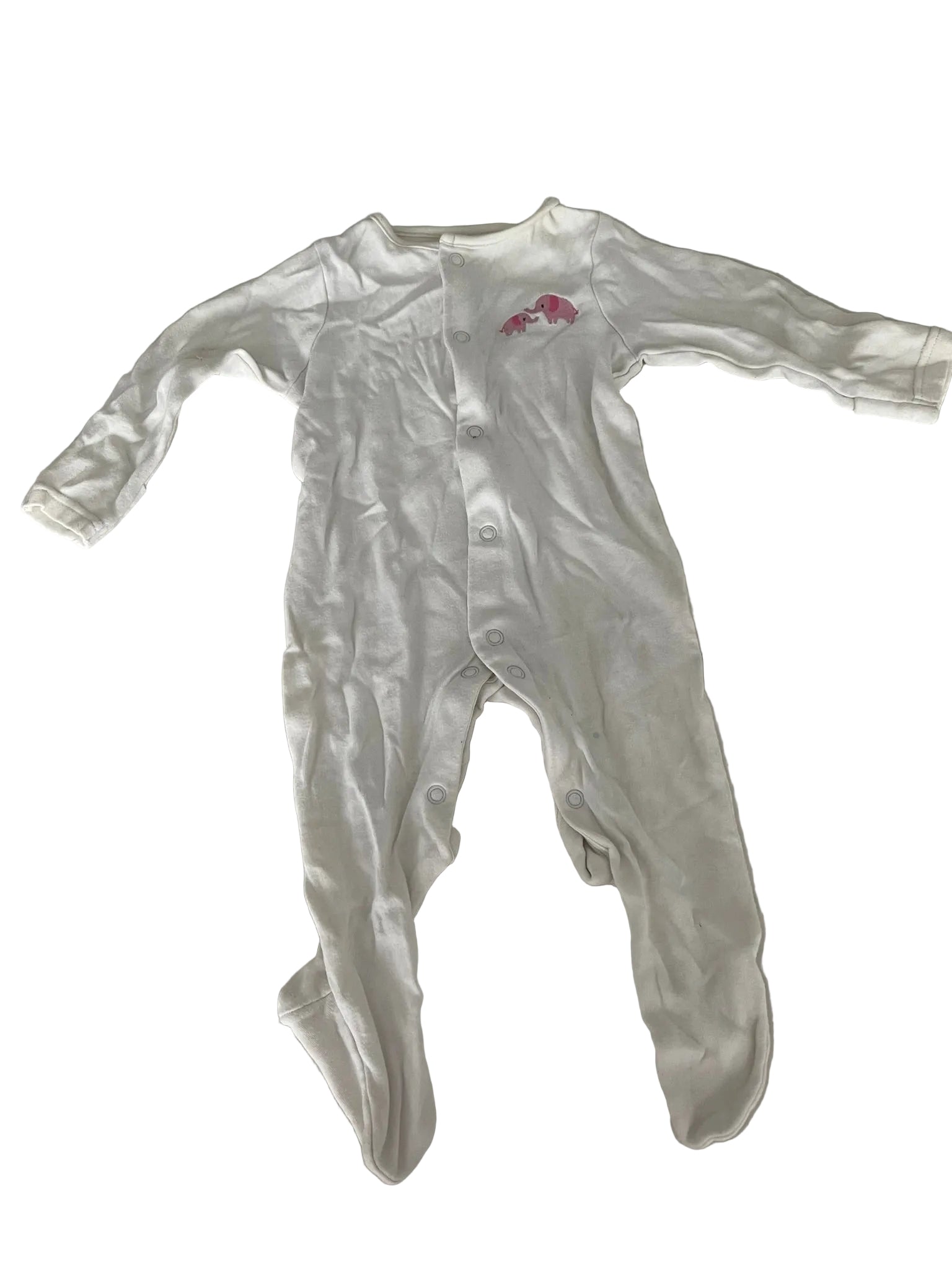 Grenouillère bébé velours éléphants roses – Blanc