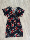 Robe fleurie noire et rouge plissée M/L