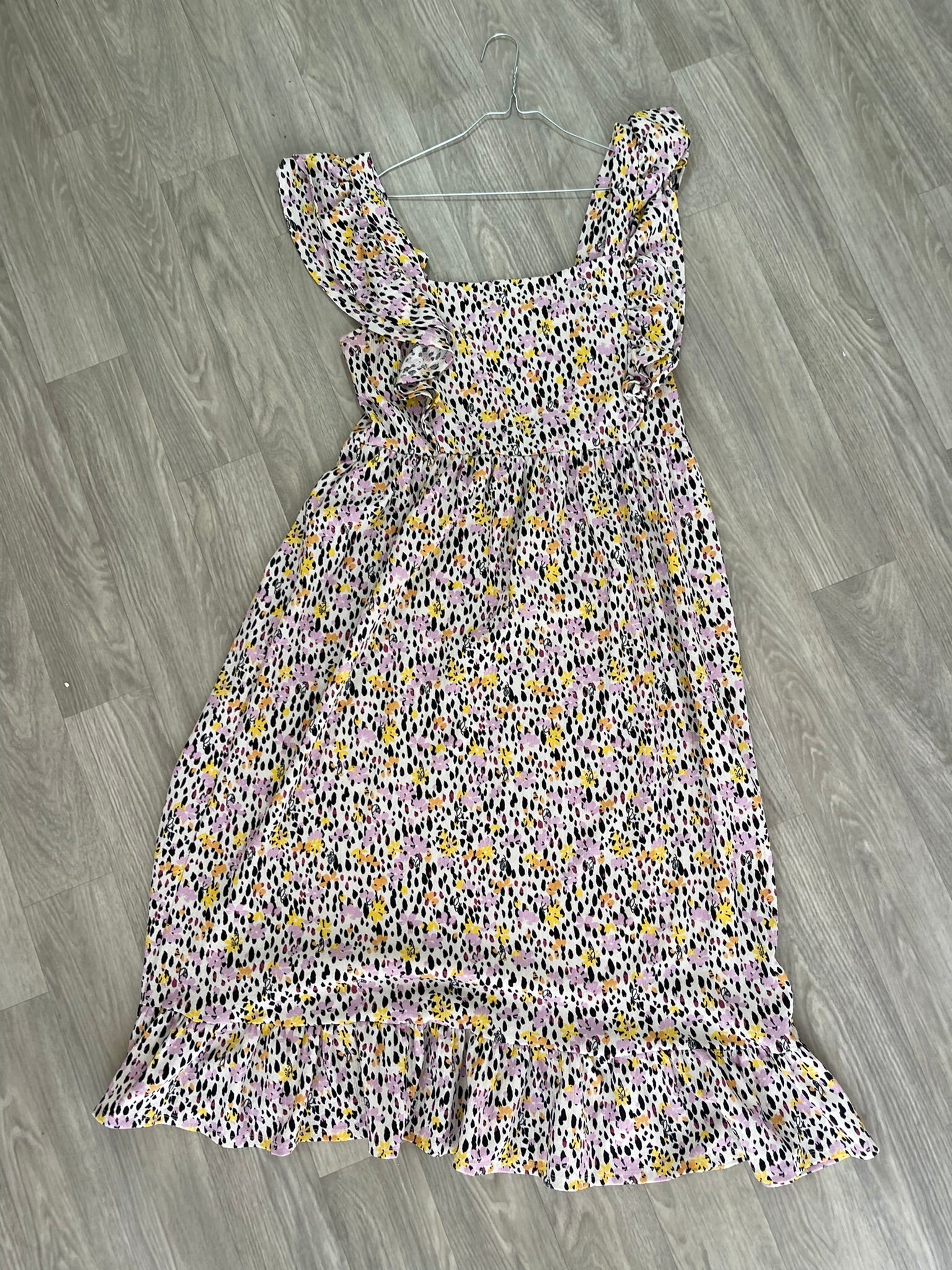 Robe courte imprimé tacheté lilas et jaune Taille 46 eu