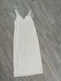 Robe longue beige côtelée, bretelles nouées