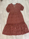 Robe midi bordeaux fleurie, manches bouffantes - Primark