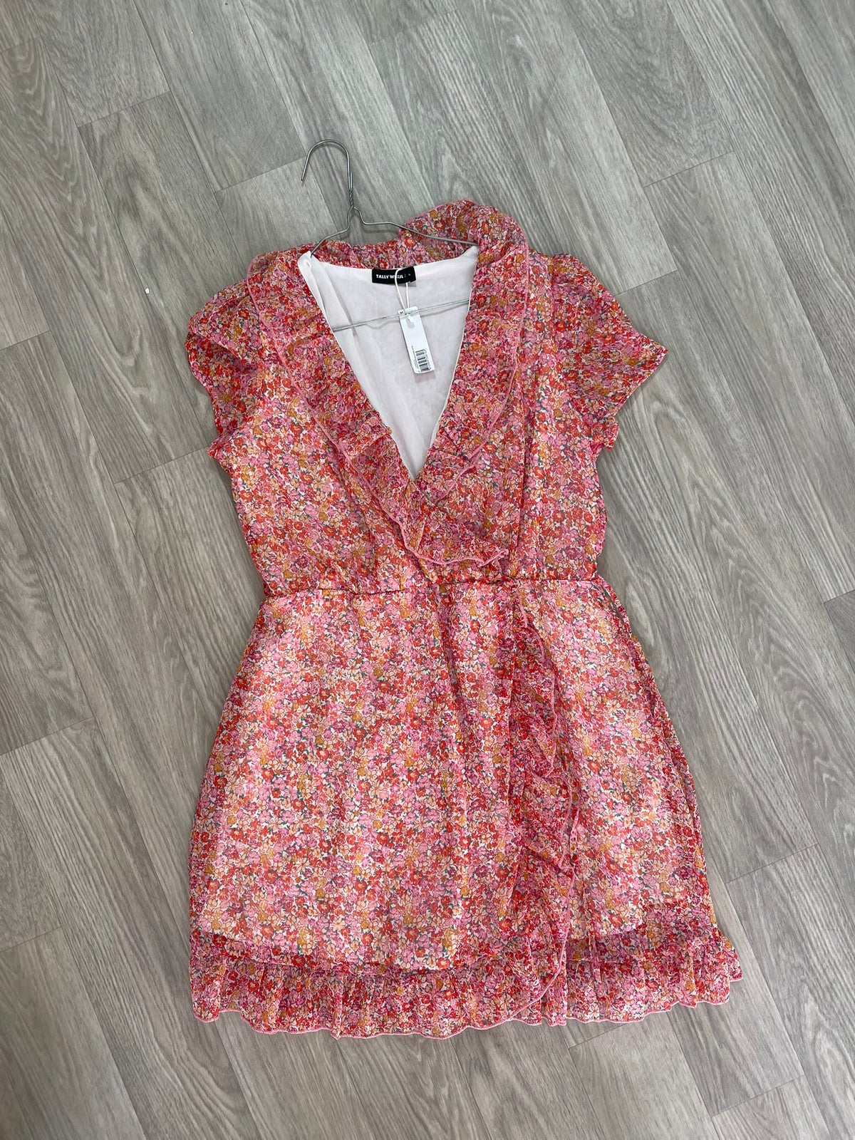 Robe courte fleurie rose et corail à volants - Tally Weijl