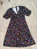 Robe noire à fleurs multicolores, manches bouffantes - New Look Taille 48 eu