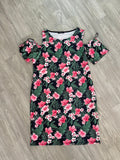 Robe noire à fleurs tropicales roses, manches courtes - New Look Taille 24 uk / 52 eu