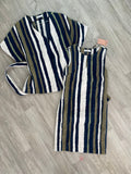 Robe rayée bleu marine, kaki et blanc, sans manches - Gallery EMSEMBLE