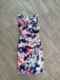 Robe fleurie marine et rose, fines bretelles - Amber