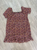 Robe fleurie violette et orange, manches courtes et volant en bas Taille 48/50 eu