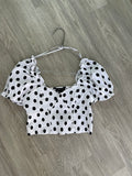 Crop top blanc à pois noirs, manches bouffantes - New Look