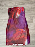 ROBE en tulle imprimé abstrait violet et rouge