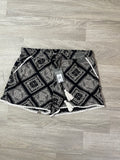 Short imprimé bandana noir et blanc à pompons