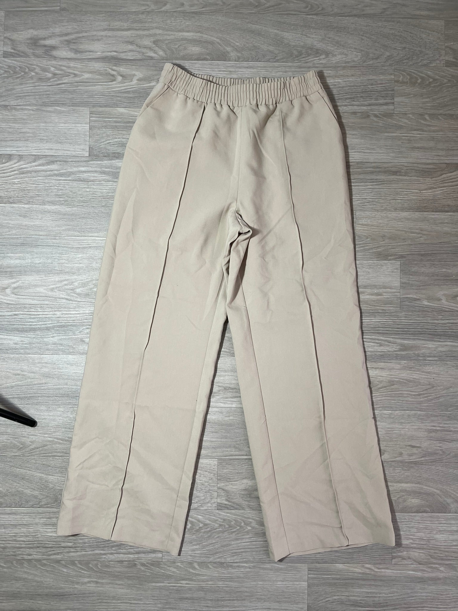 Pantalon large taupe taille élastique