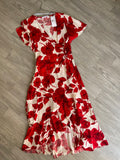 Robe portefeuille fleurie rouge et blanc