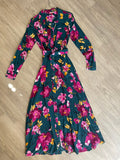 Robe fleurie vert canard à ceinture