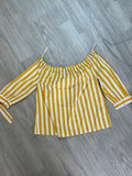 Blouse épaules dénudées rayée moutarde
