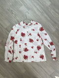 Blouse fleurie blanche et rouge à lien