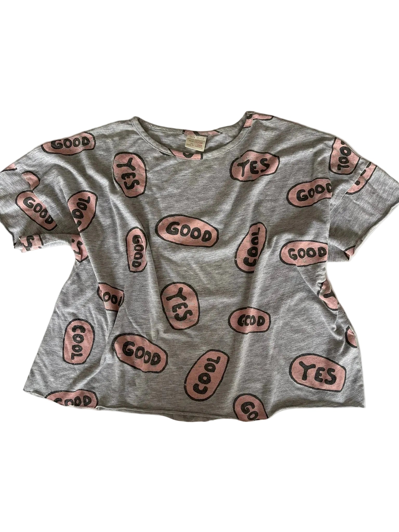 T-shirt fille imprimé « Good Yes Cool » – Gris