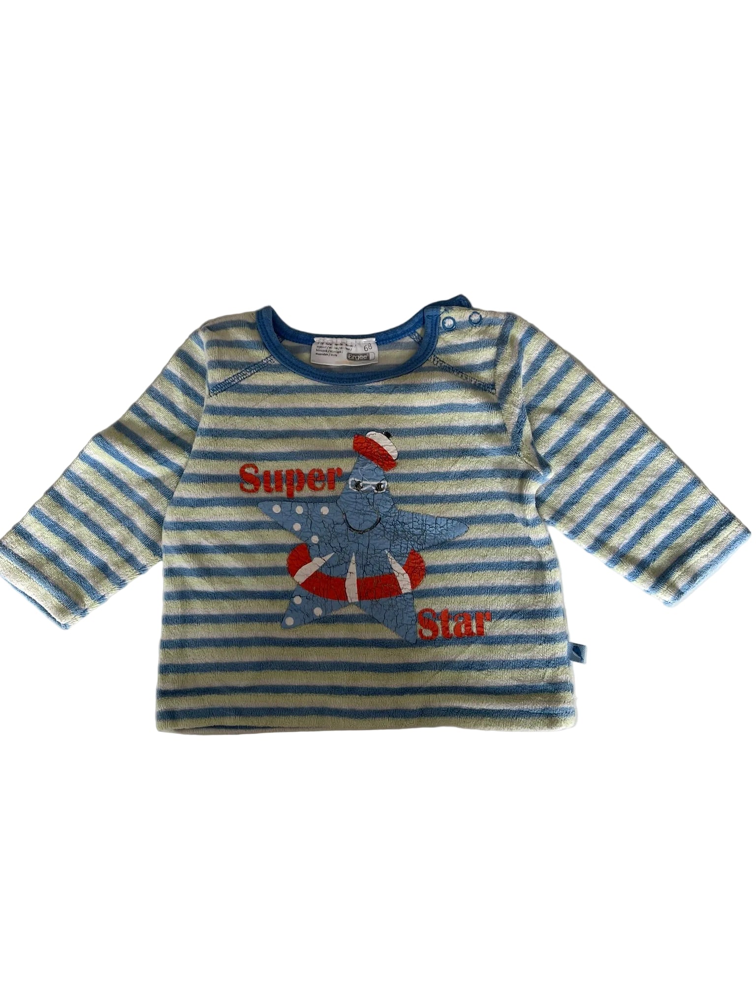 T-shirt velours rayé bébé « Super Star » – Bleu/écru