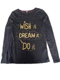 T-shirt manches longues fille « Wish Dream Do » – Noir