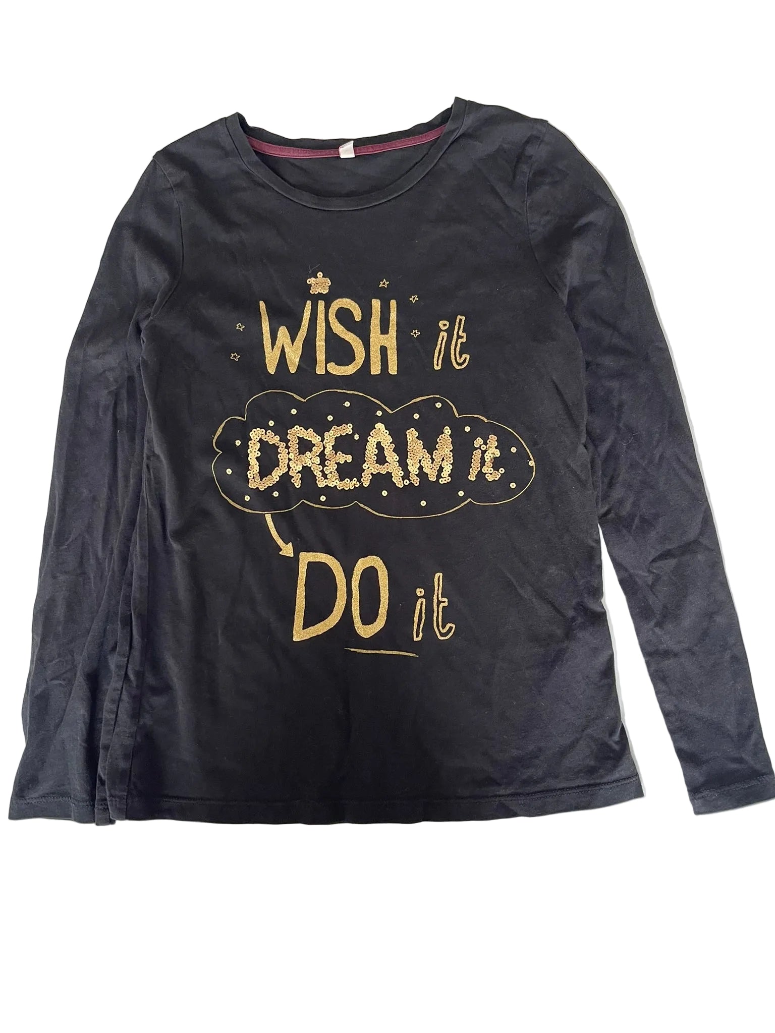 T-shirt manches longues fille « Wish Dream Do » – Noir