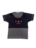 T-shirt denim bicolore fille « Summer Girl » – Marine