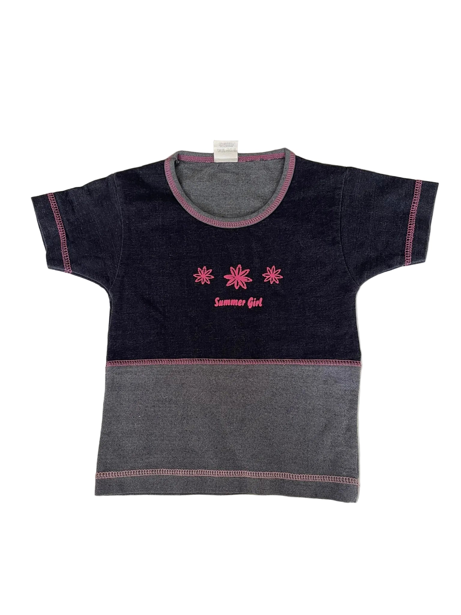T-shirt denim bicolore fille « Summer Girl » – Marine