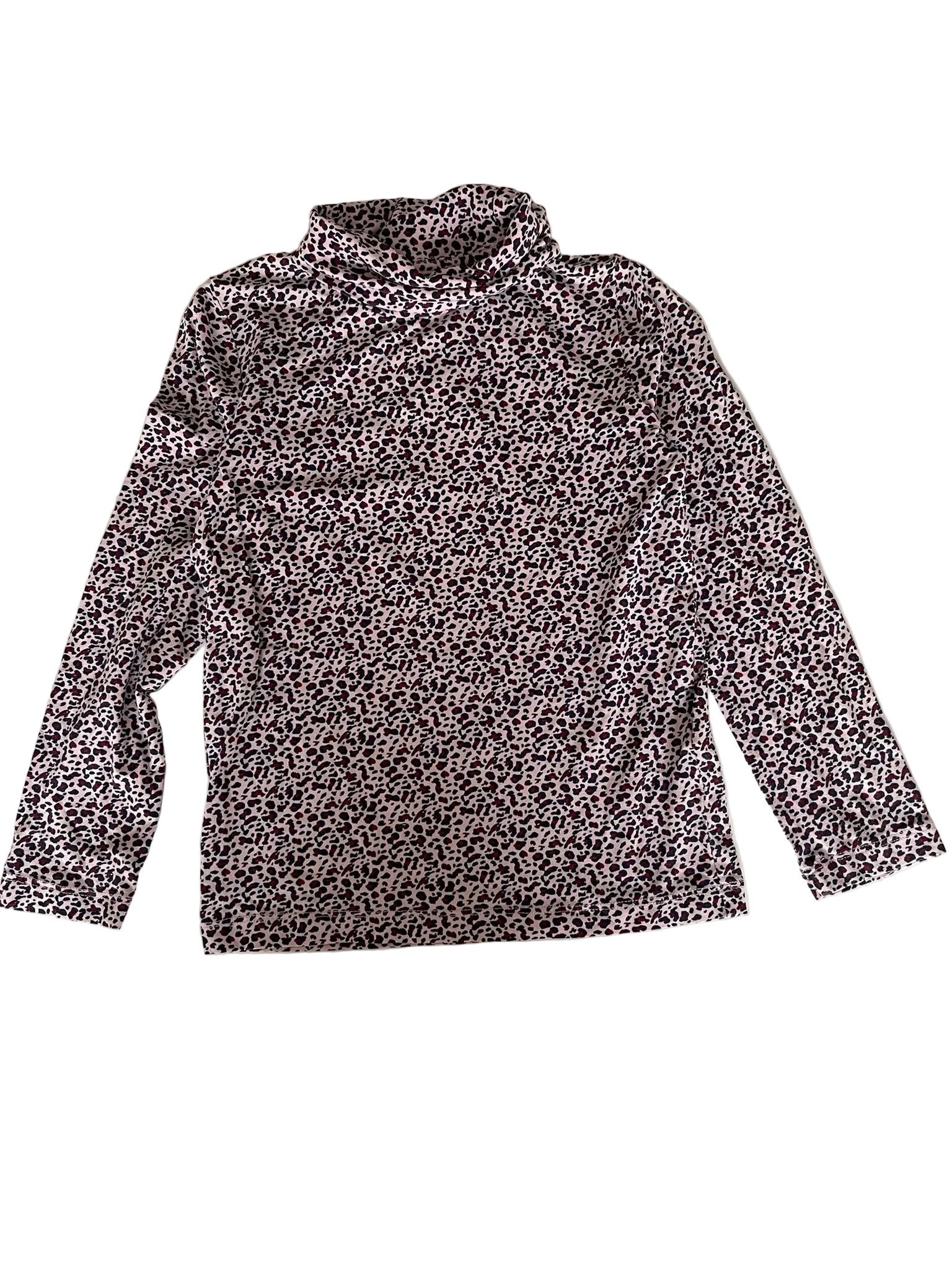 Sous-pull col roulé imprimé léopard fille – Rose/blanc