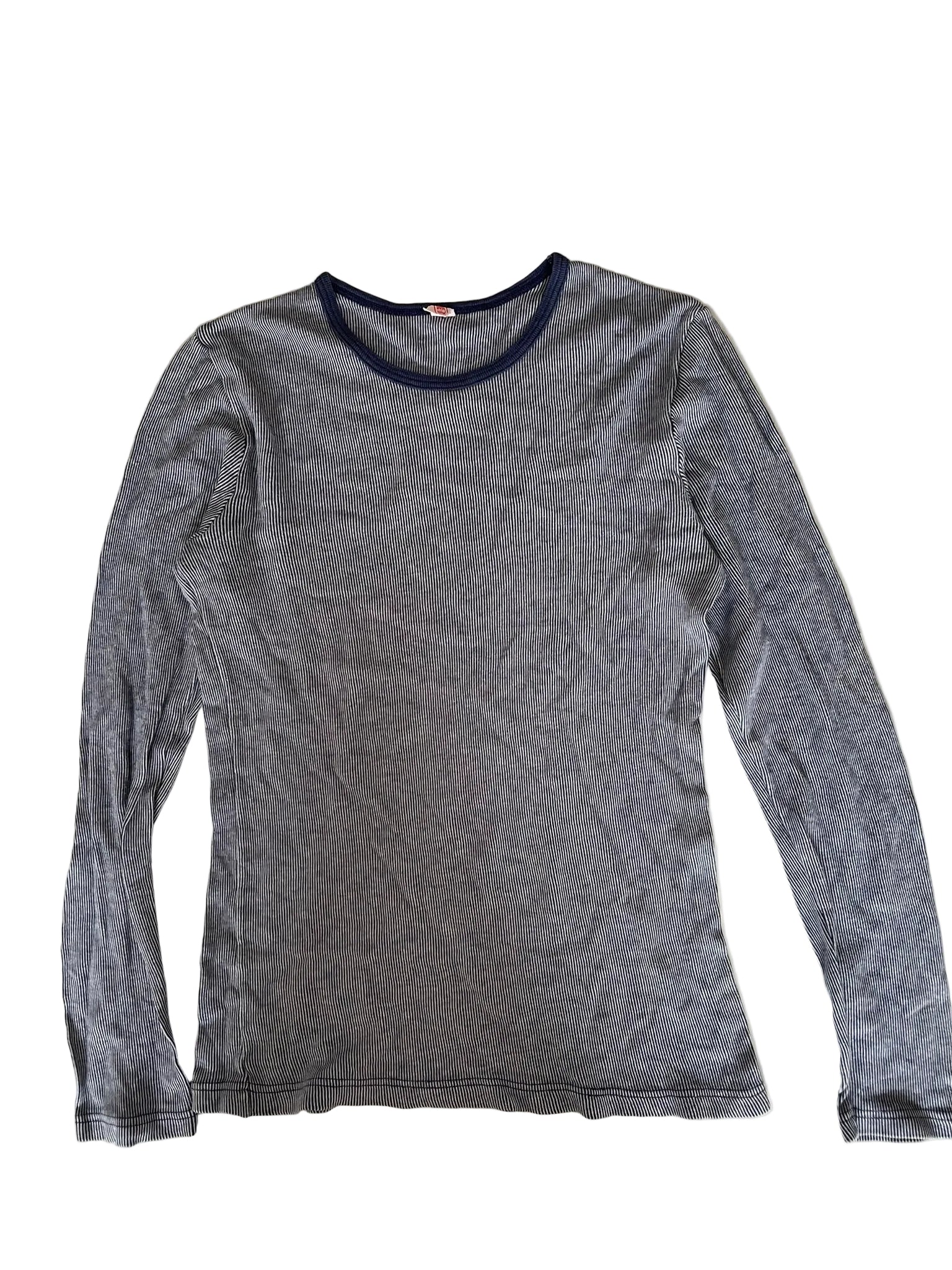 T-shirt thermique à fines rayures bleu/blanc