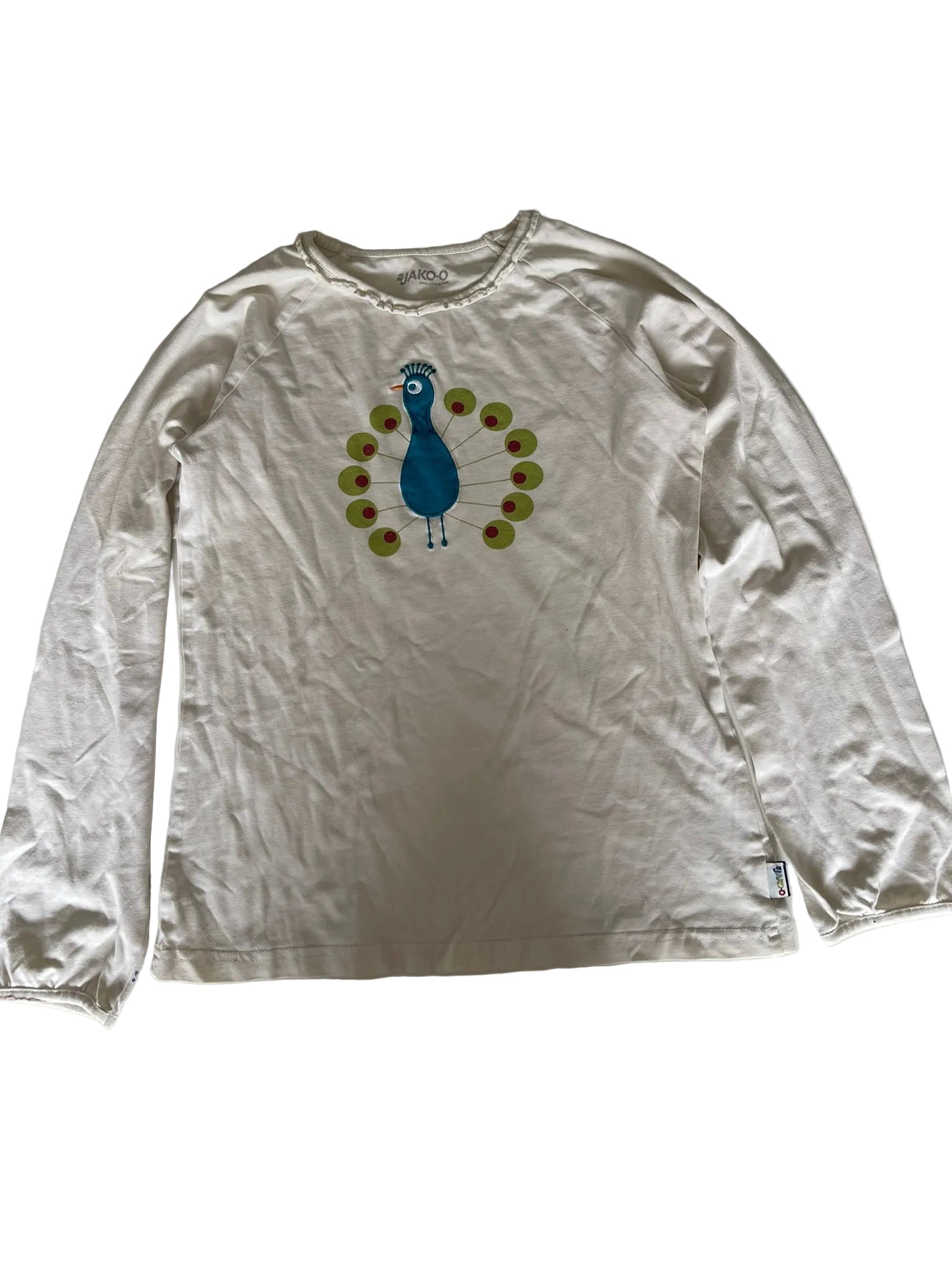 T-shirt manches longues Jako-O fille – Blanc paon brodé