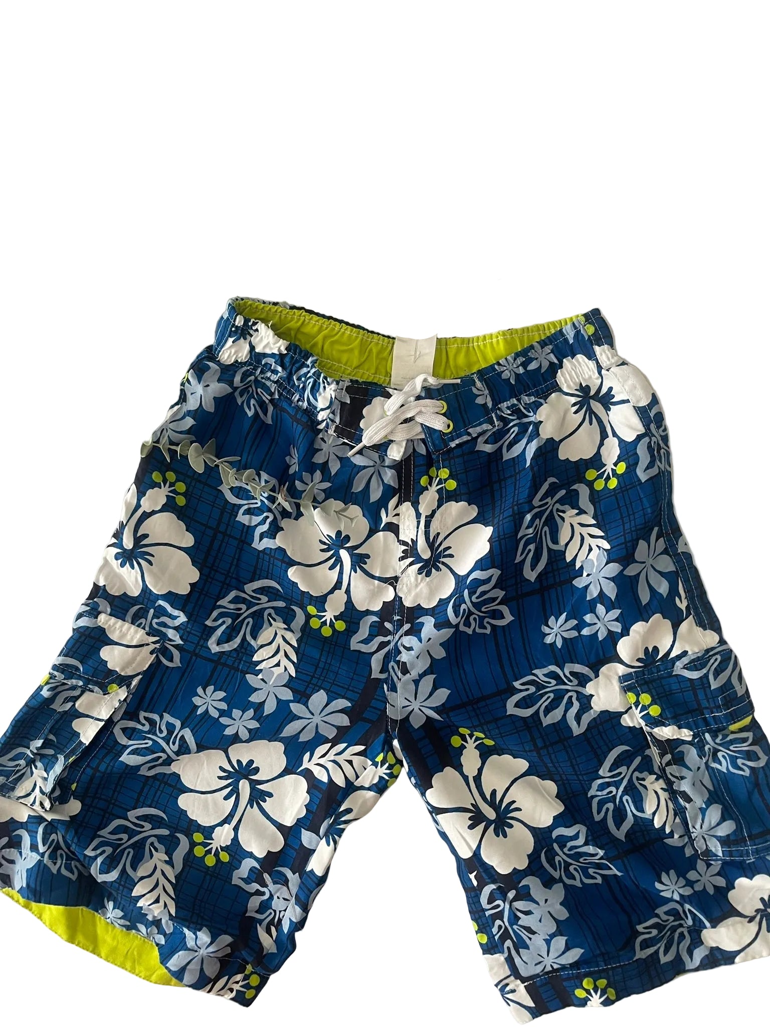 Short de bain style hawaïen bleu et blanc 11-12 ans