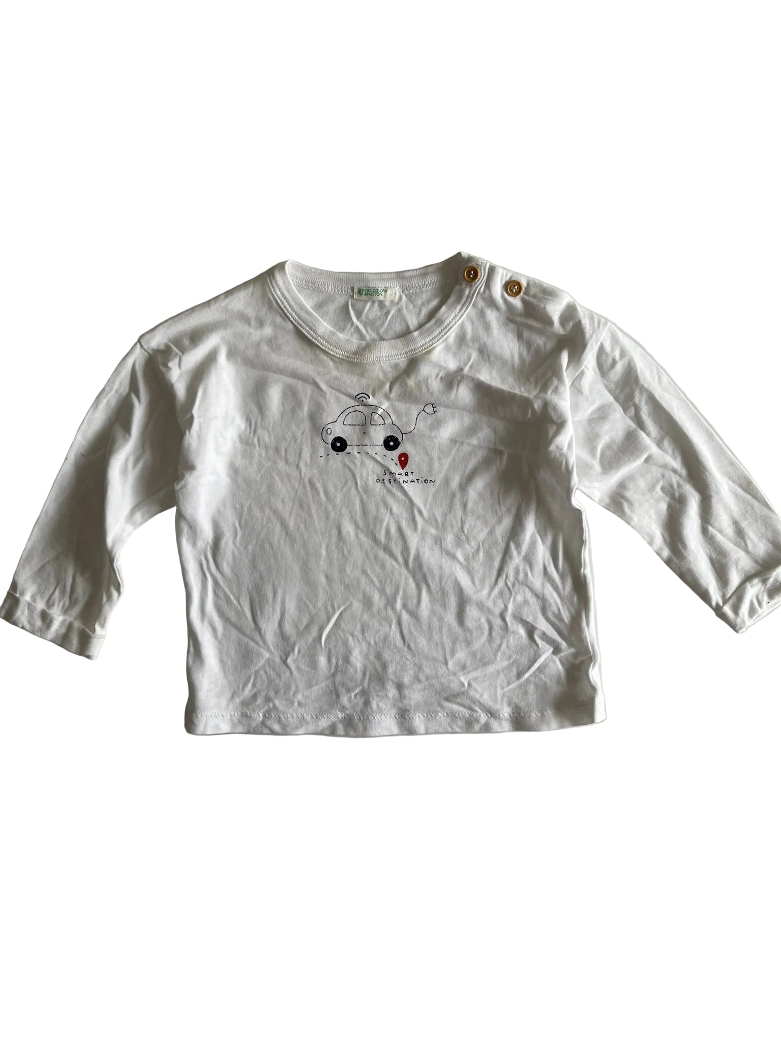 T-shirt manches longues bébé Benetton – Blanc voiture