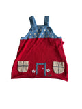 Robe salopette tricotée bébé – Rouge & bleu maison