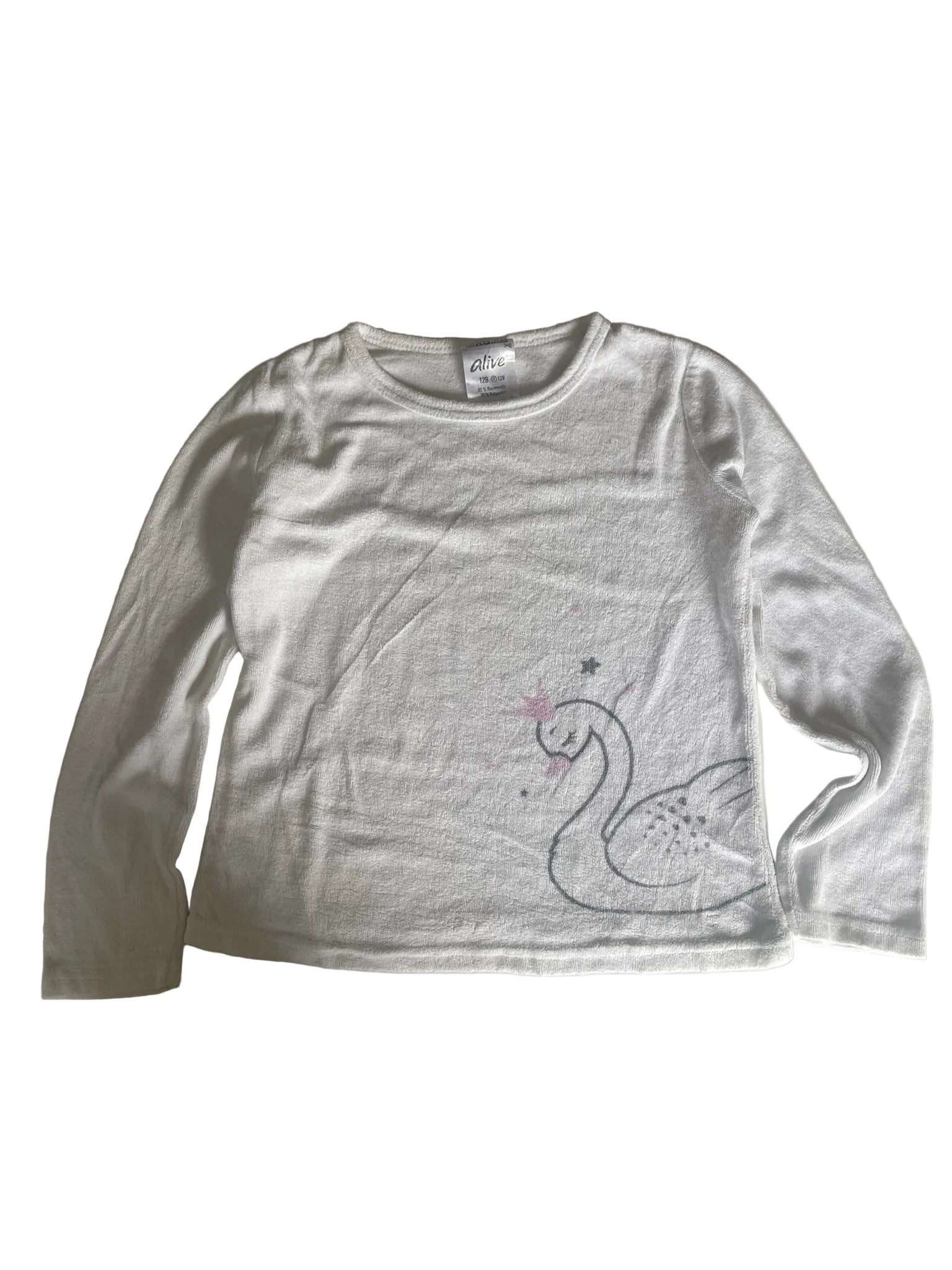T-shirt manches longues Alive fille – Blanc cygne brodé