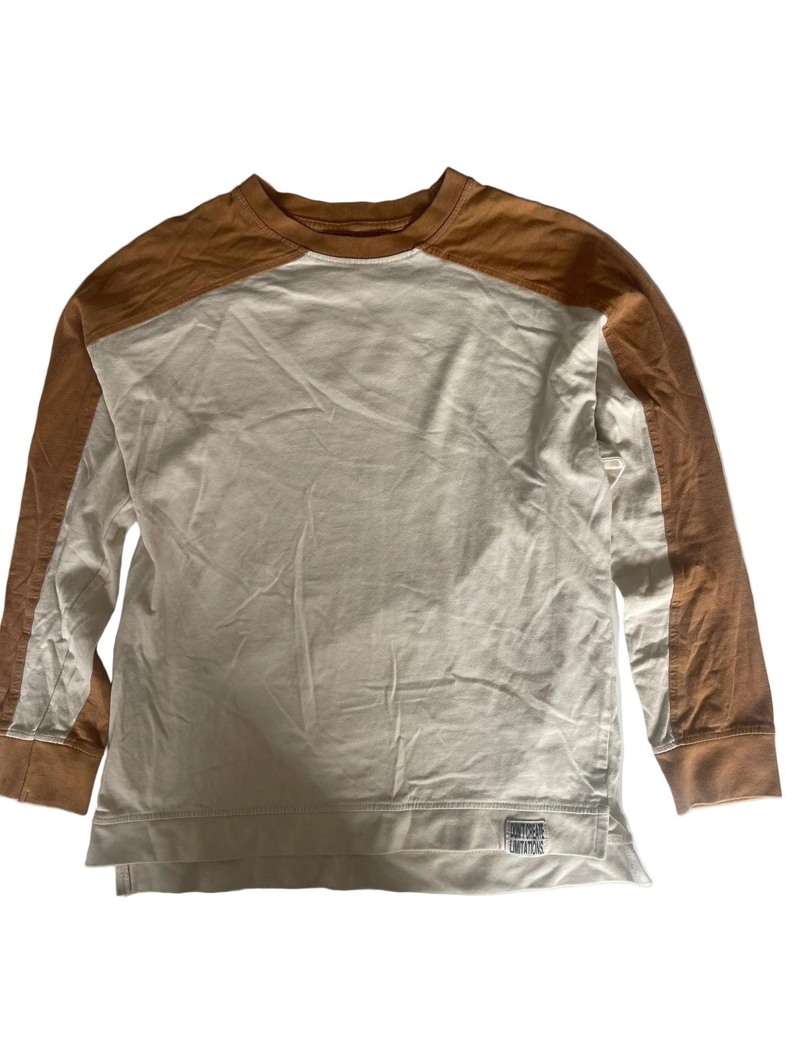 T-shirt manches longues enfant – Blanc caramel bicolore