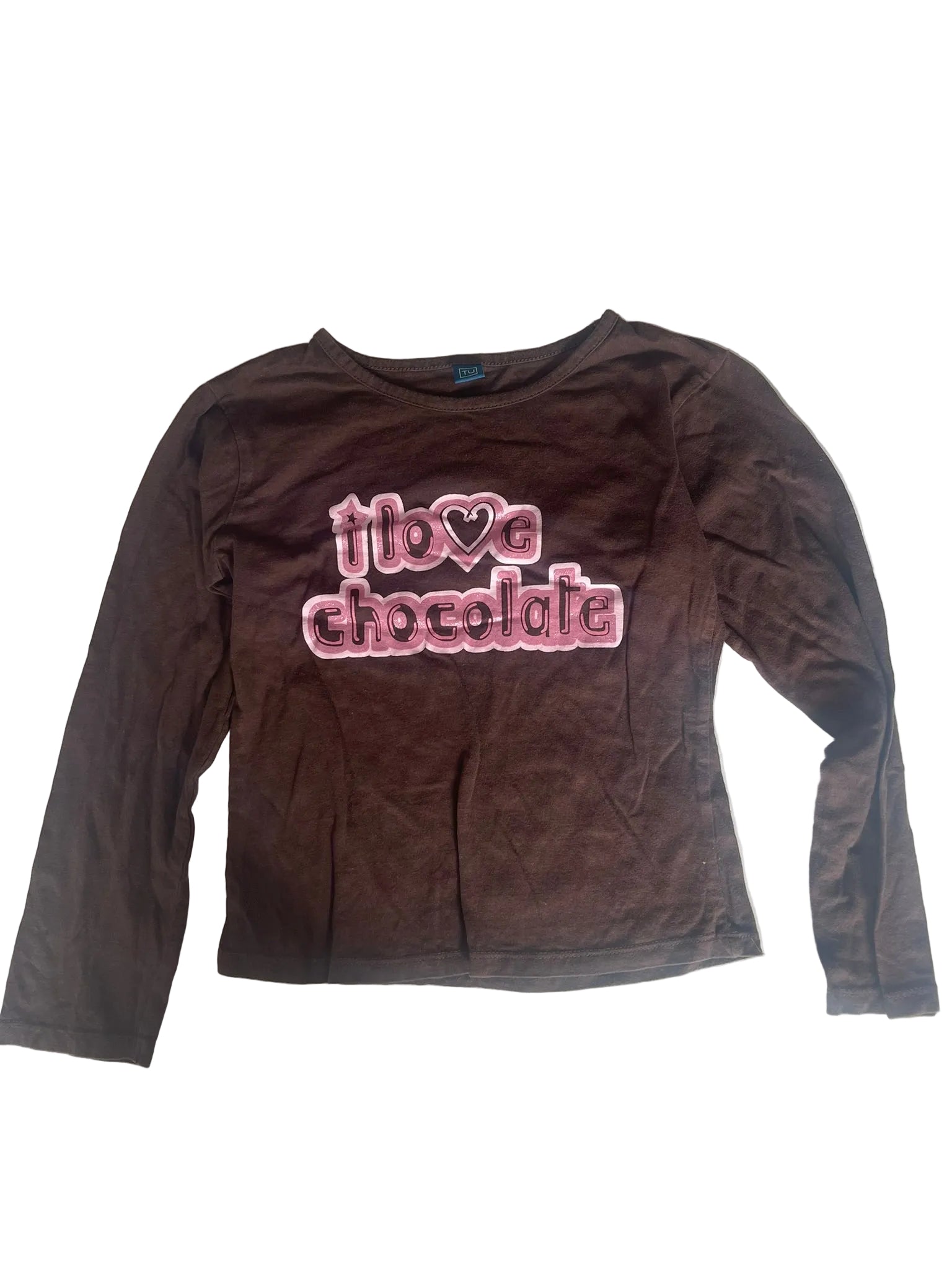 T-shirt velours fille TU – Marron chocolat « I Love Chocolate »