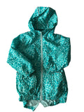 Coupe-vent à capuche fille – Turquoise imprimé cœurs