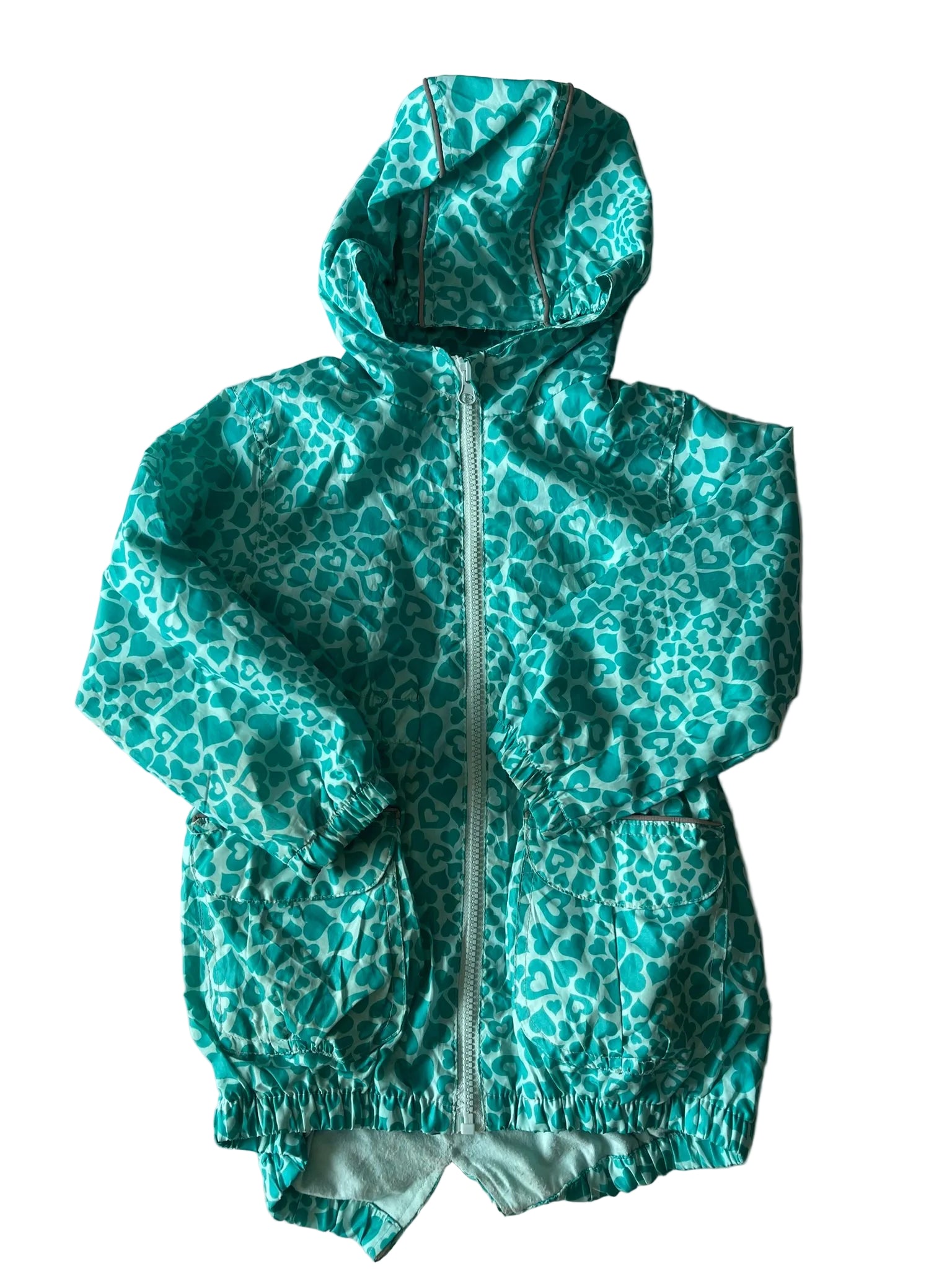 Coupe-vent à capuche fille – Turquoise imprimé cœurs