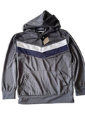 Sweat à capuche sport garçon – Gris bandes V bleu/blanc