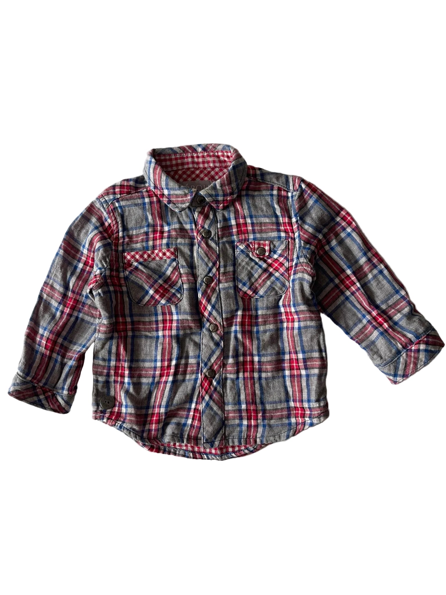 Chemise à carreaux bébé – Gris rouge bleu